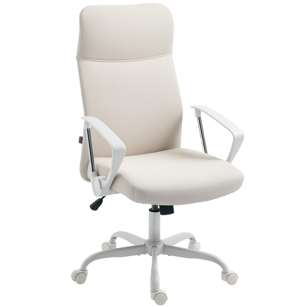 HOMCOM High Back Office Chair Adjustable Tilt For Home with beige upholstery and white arms