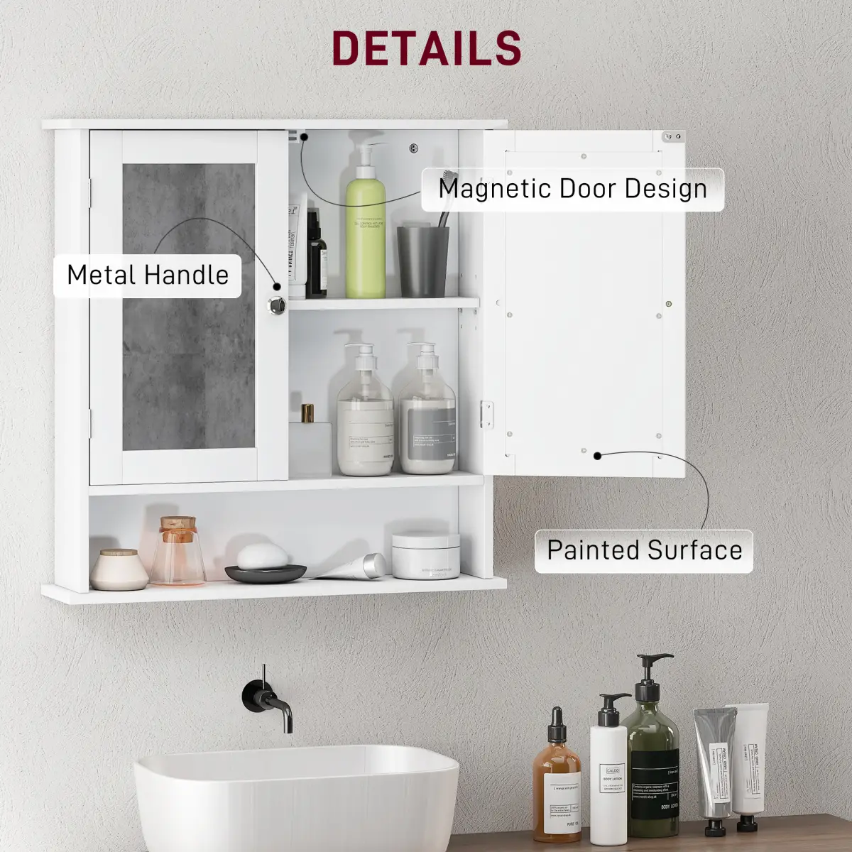 kleankin kleankin Wall Mounted Mirror Cabinet W/ Double Mirror Doors & Adjustable Shelf - Display Cabinet