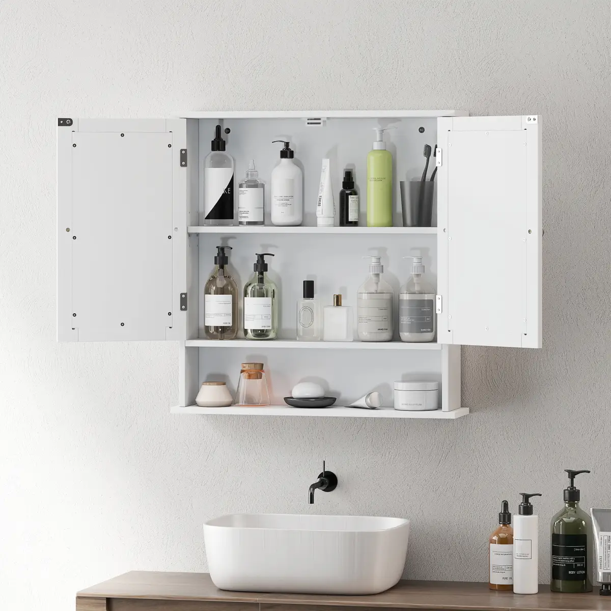 kleankin kleankin Wall Mounted Mirror Cabinet W/ Double Mirror Doors & Adjustable Shelf - Display Cabinet