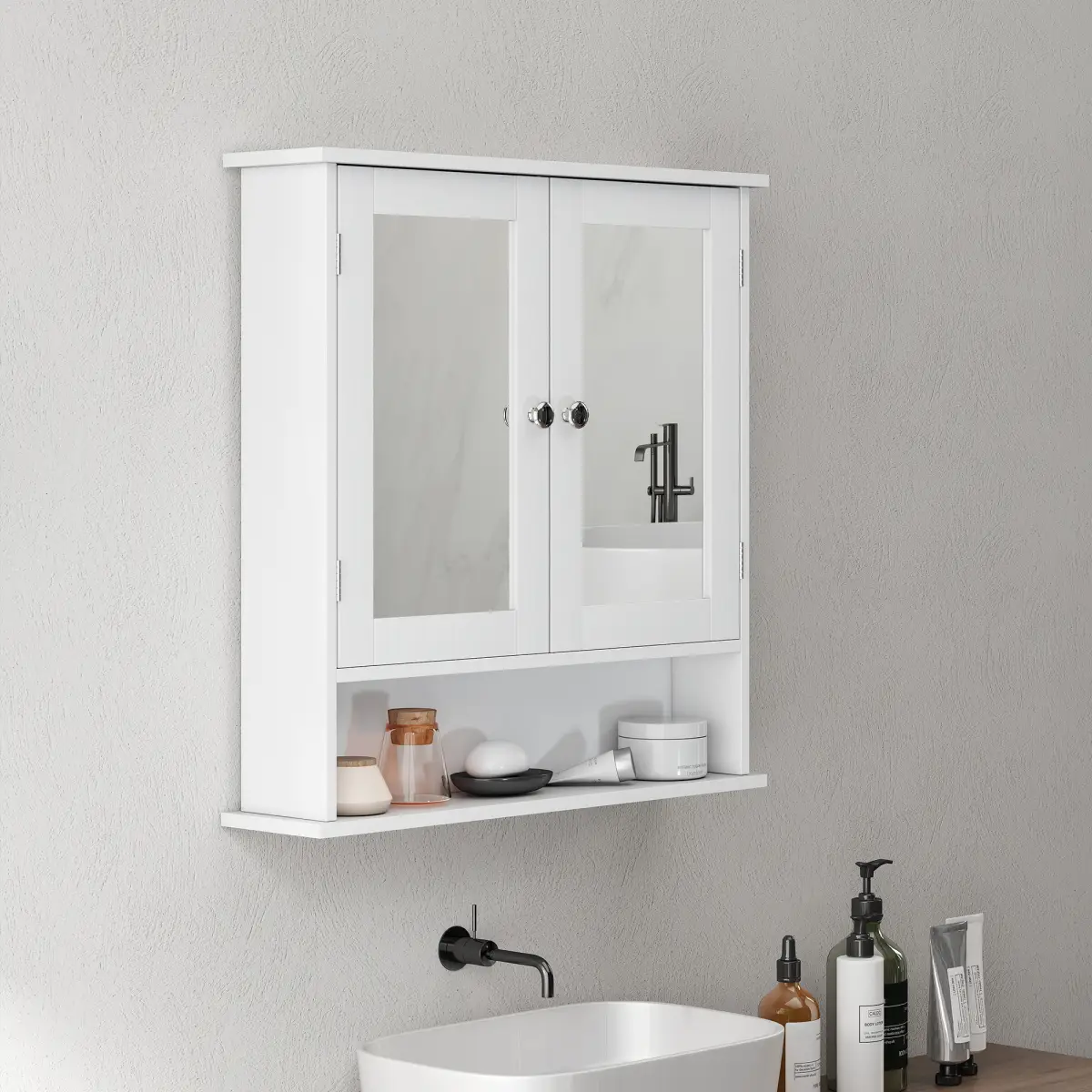 kleankin kleankin Wall Mounted Mirror Cabinet W/ Double Mirror Doors & Adjustable Shelf - Display Cabinet