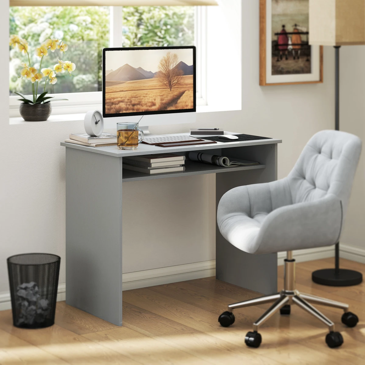 HOMCOM Computer Desk With Under Desk Storage Shelf Rustic Wood Grain Study Table For Home Office by HOMCOM