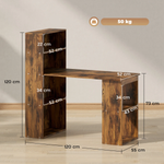 HOMCOM Computer Desk 120cm With 6 Shelves Bookshelf Space Saving Engineered Wood Home Office by HOMCOM