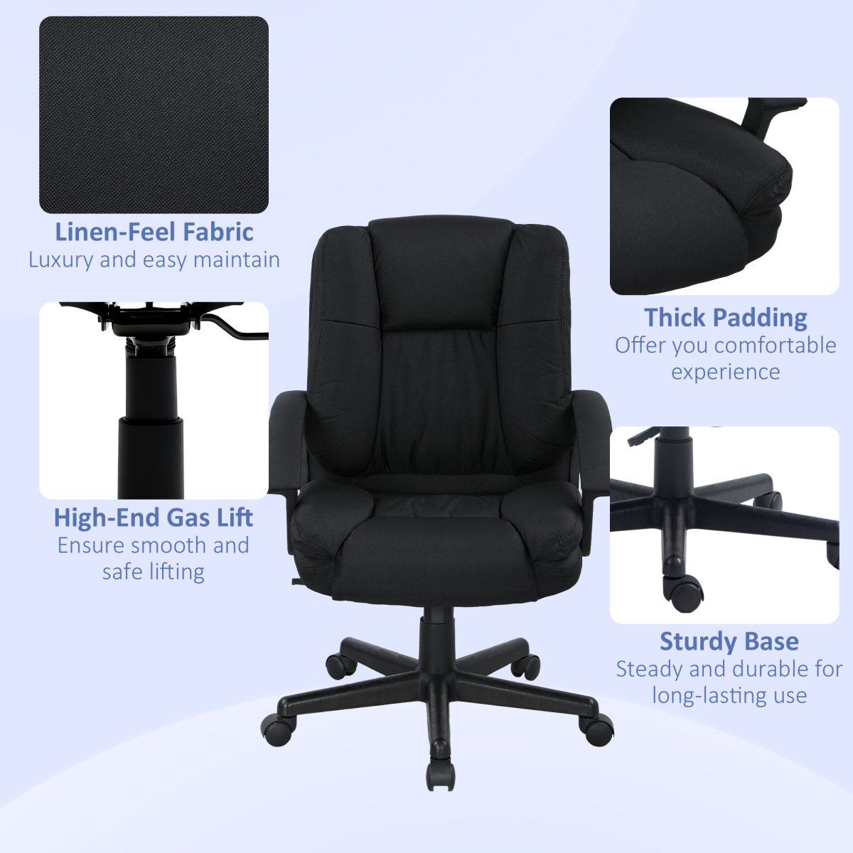 HOMCOM Swivel Office Chair 94-104 Cm Height Padded Armrests with High Back, Thick Padding, Gas Lift, Sturdy Base