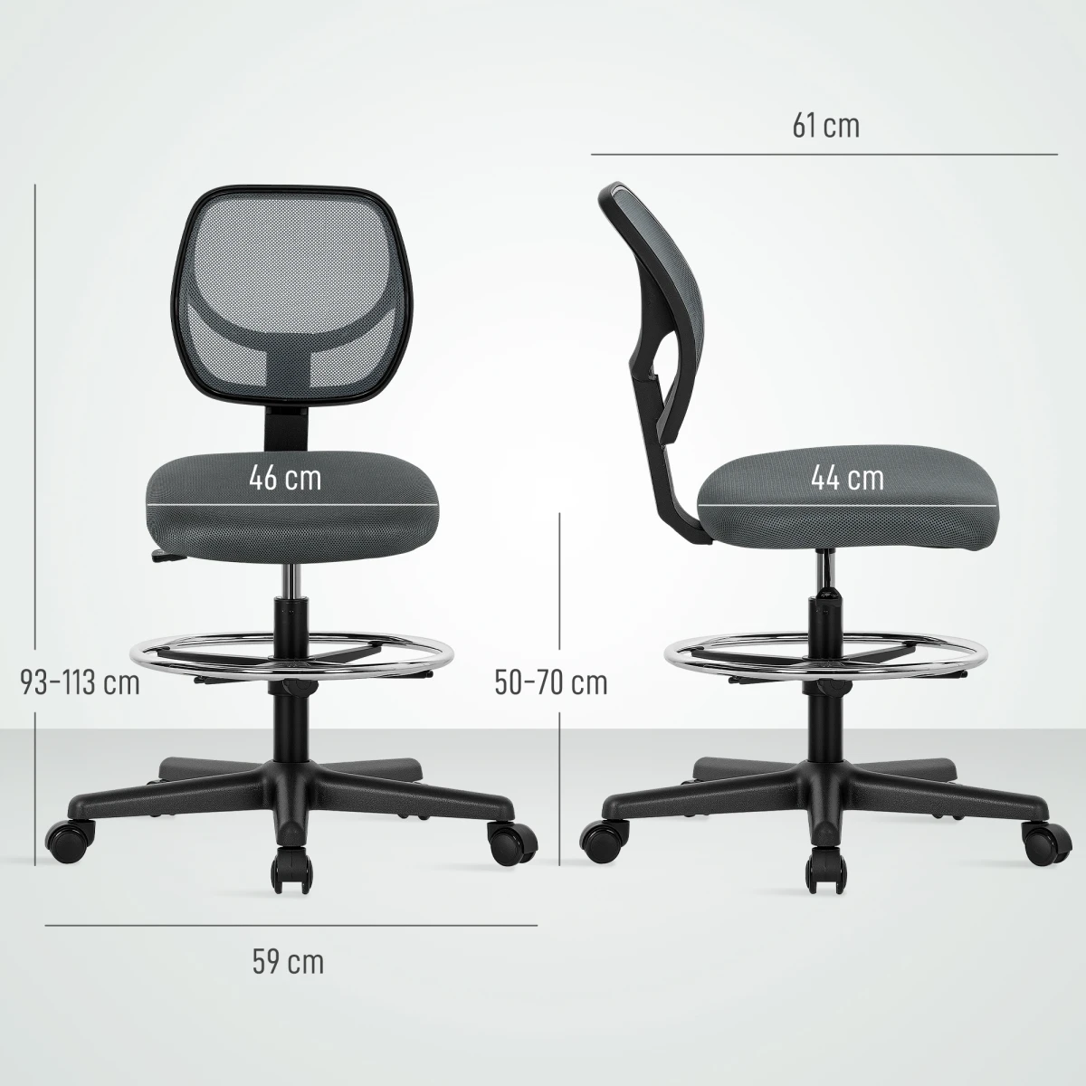 Vinsetto Swivel Mesh Chair 50 To 70 Cm With Footrest Office by Vinsetto