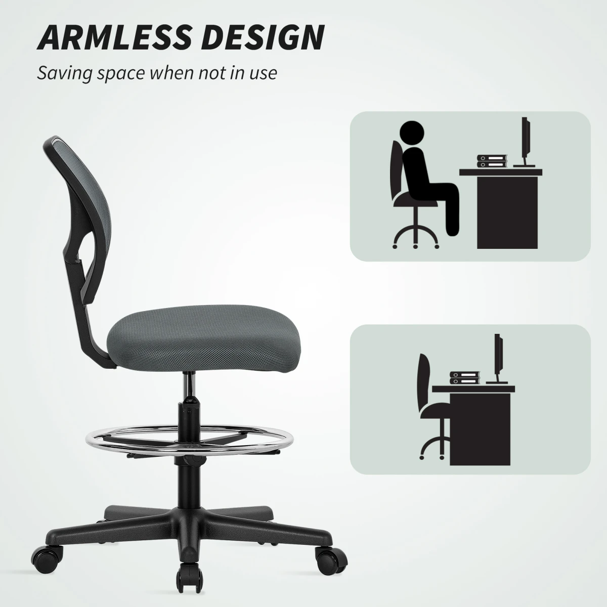 Vinsetto Swivel Mesh Chair 50 To 70 Cm With Footrest Office by Vinsetto