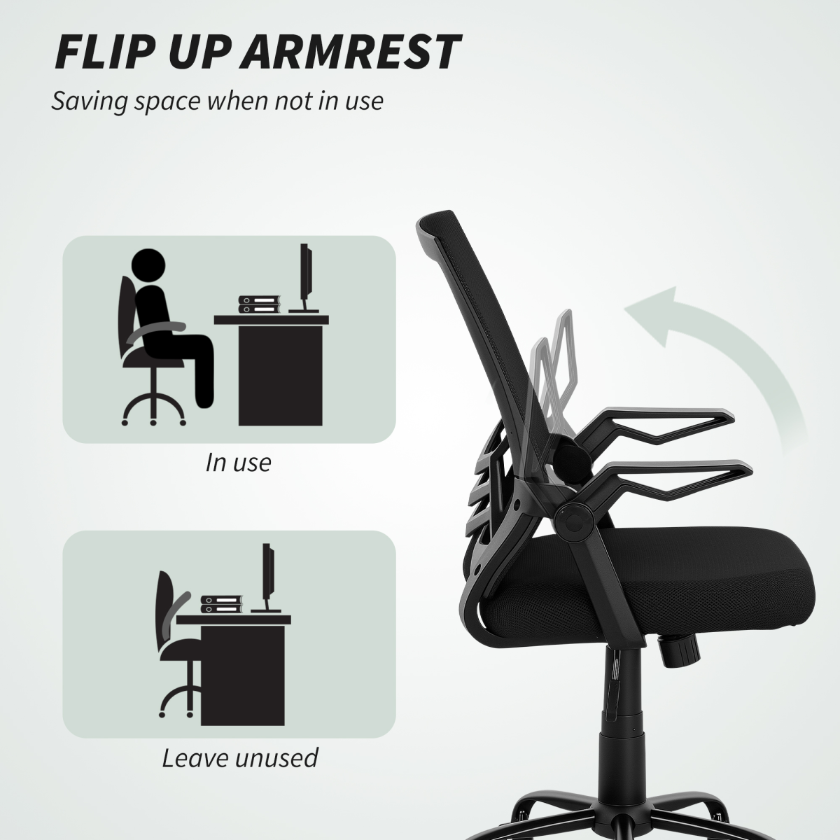 Vinsetto Mesh Swivel Office Chair Ergonomic Lumbar Support for daily desk use, cushioned seat, curved mesh back.