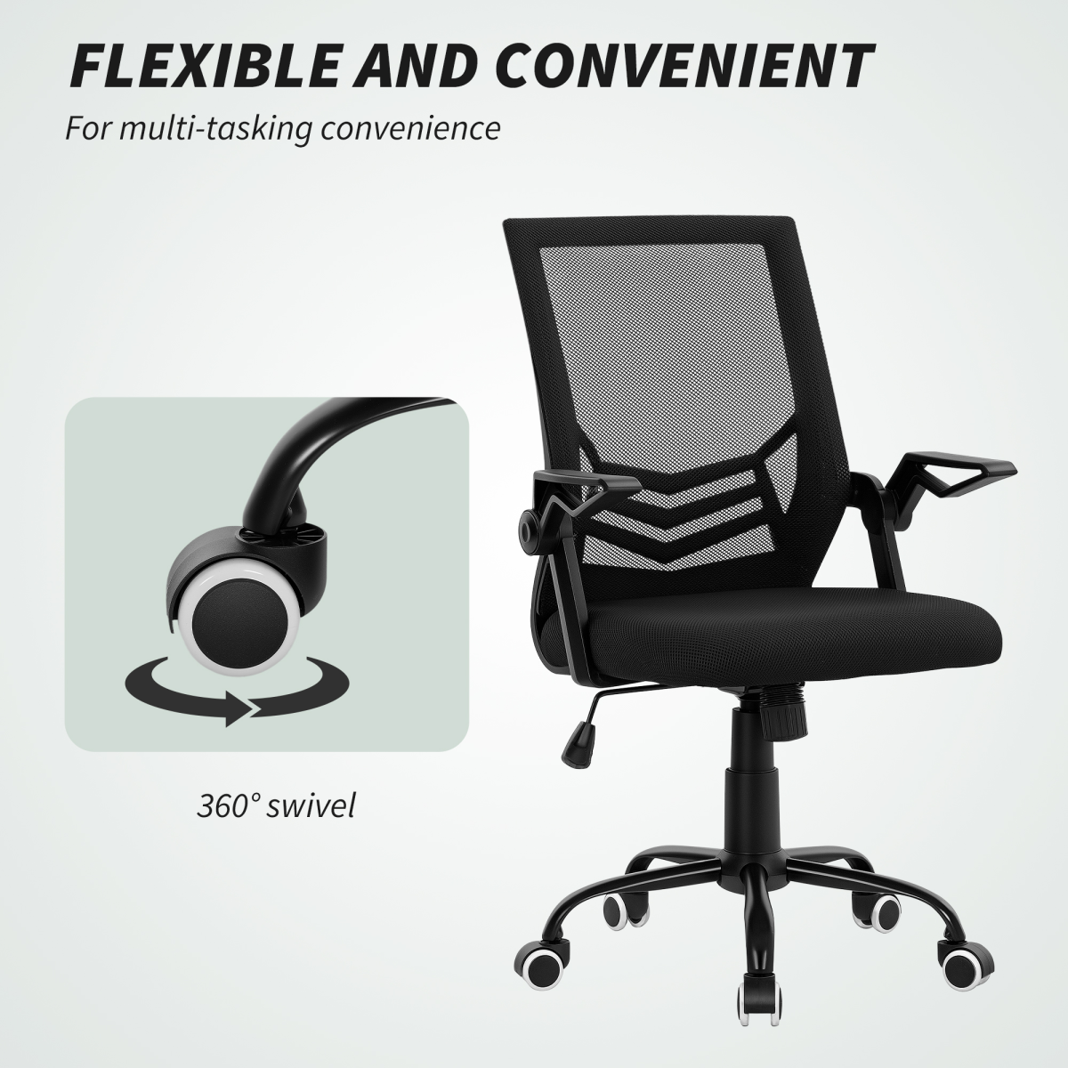 Vinsetto Mesh Swivel Office Chair Ergonomic Lumbar Support with sponge-padded seat and curved mesh back, 360° swivel.