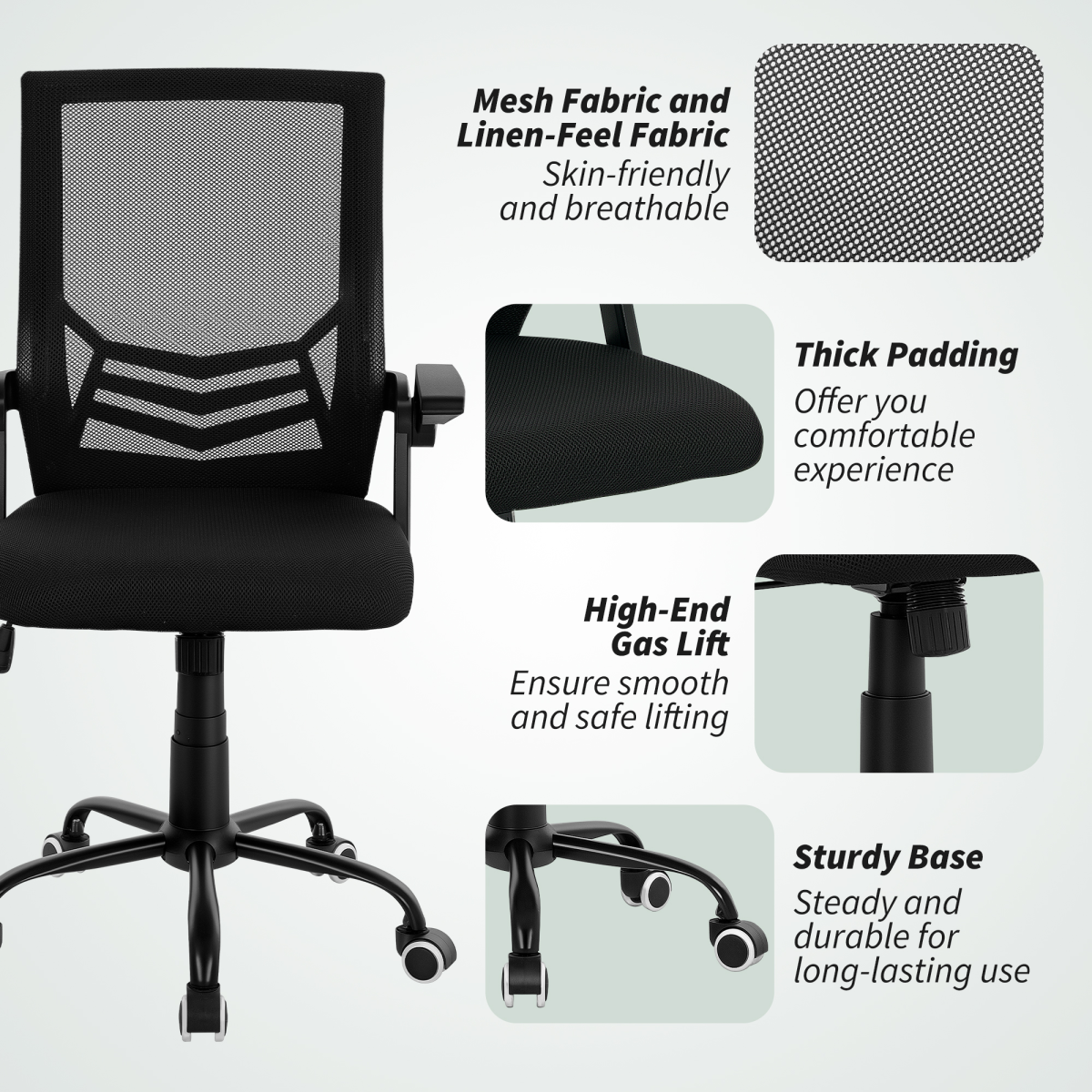 Vinsetto Mesh Swivel Office Chair Ergonomic Lumbar Support - mesh back, sponge padding seat, smooth swivel, sturdy base