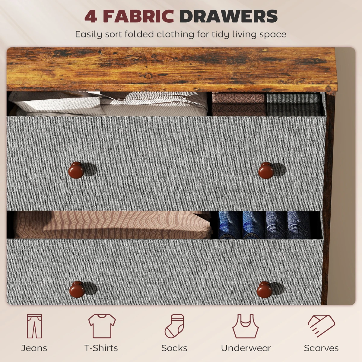 HOMCOM Chest Of Drawers 4 Or 6 Drawers Lightweight Fabric Dresser For Bedroom Organizer by HOMCOM