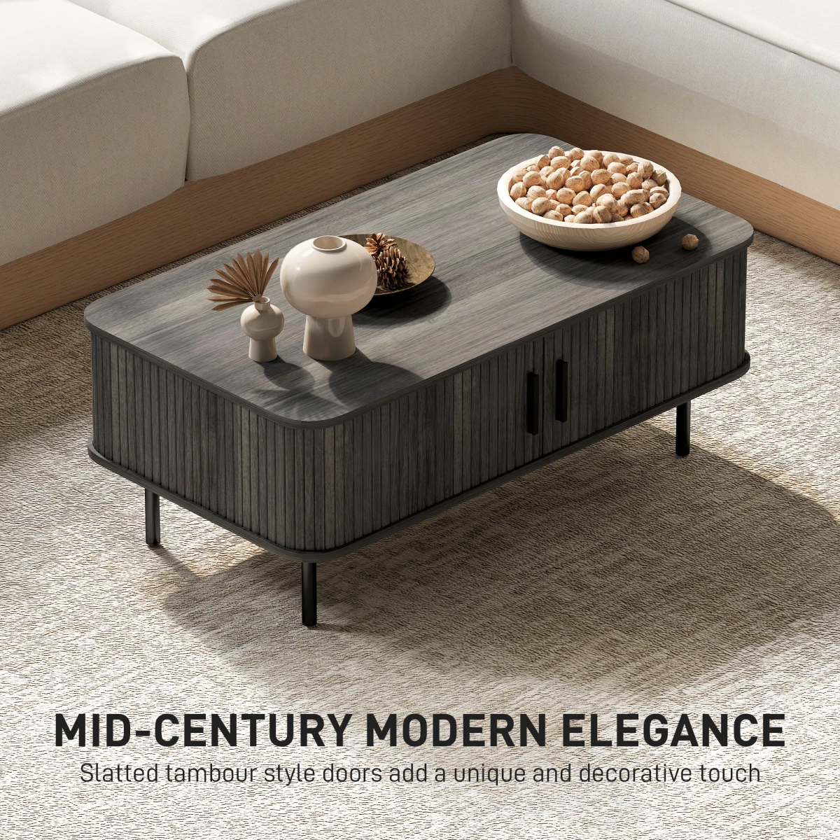 HOMCOM HOMCOM Coffee Table With Sliding Doors For Living Room - Coffee Table