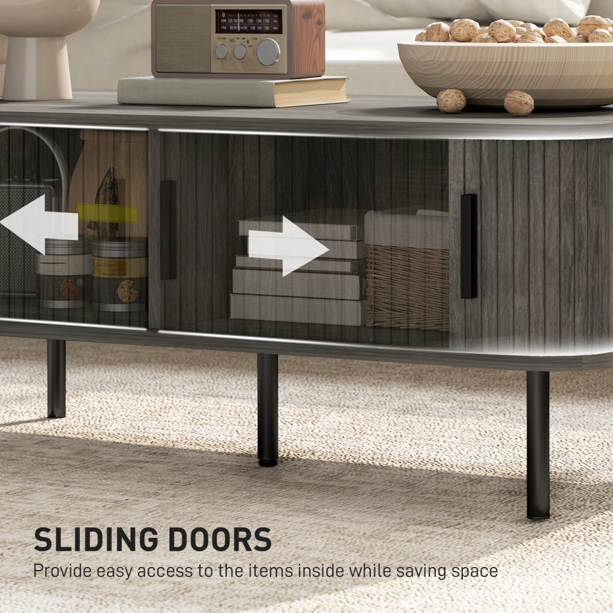 HOMCOM HOMCOM Coffee Table With Sliding Doors For Living Room - Coffee Table