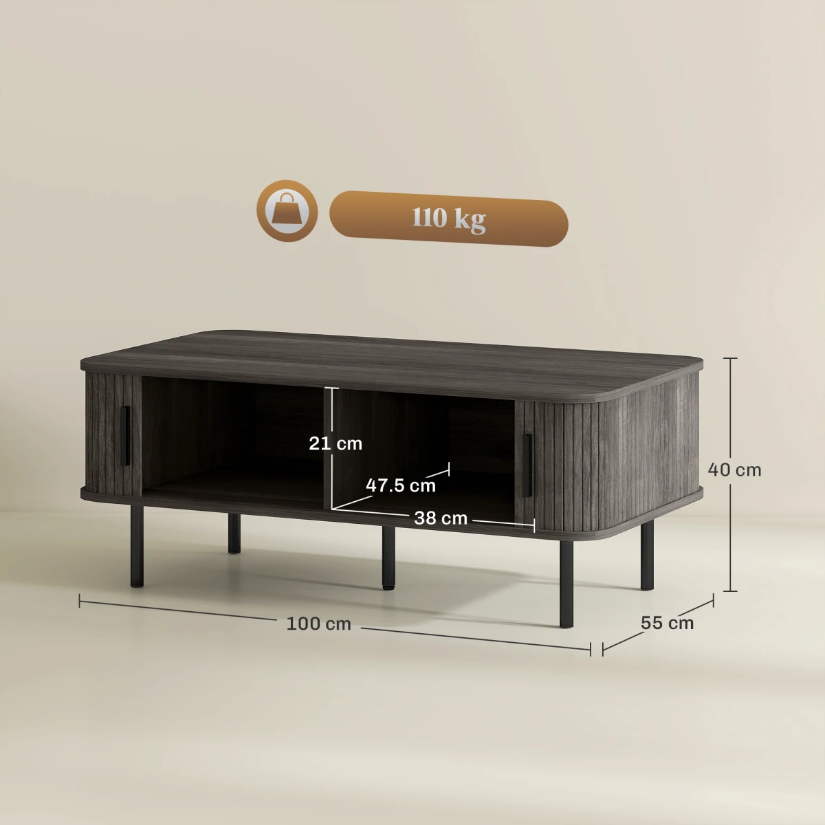 HOMCOM HOMCOM Coffee Table With Sliding Doors For Living Room - Coffee Table