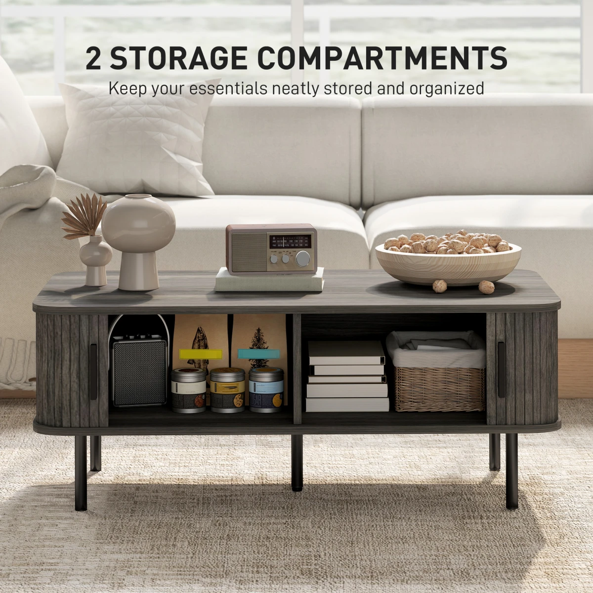 HOMCOM HOMCOM Coffee Table With Sliding Doors For Living Room - Coffee Table