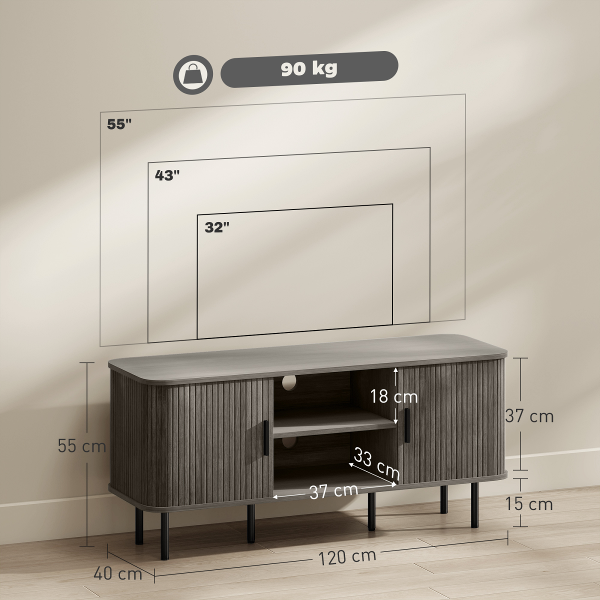 HOMCOM TV Stand Wide 140cm with two shelves, two cupboards and cable hole design for hidden wires.