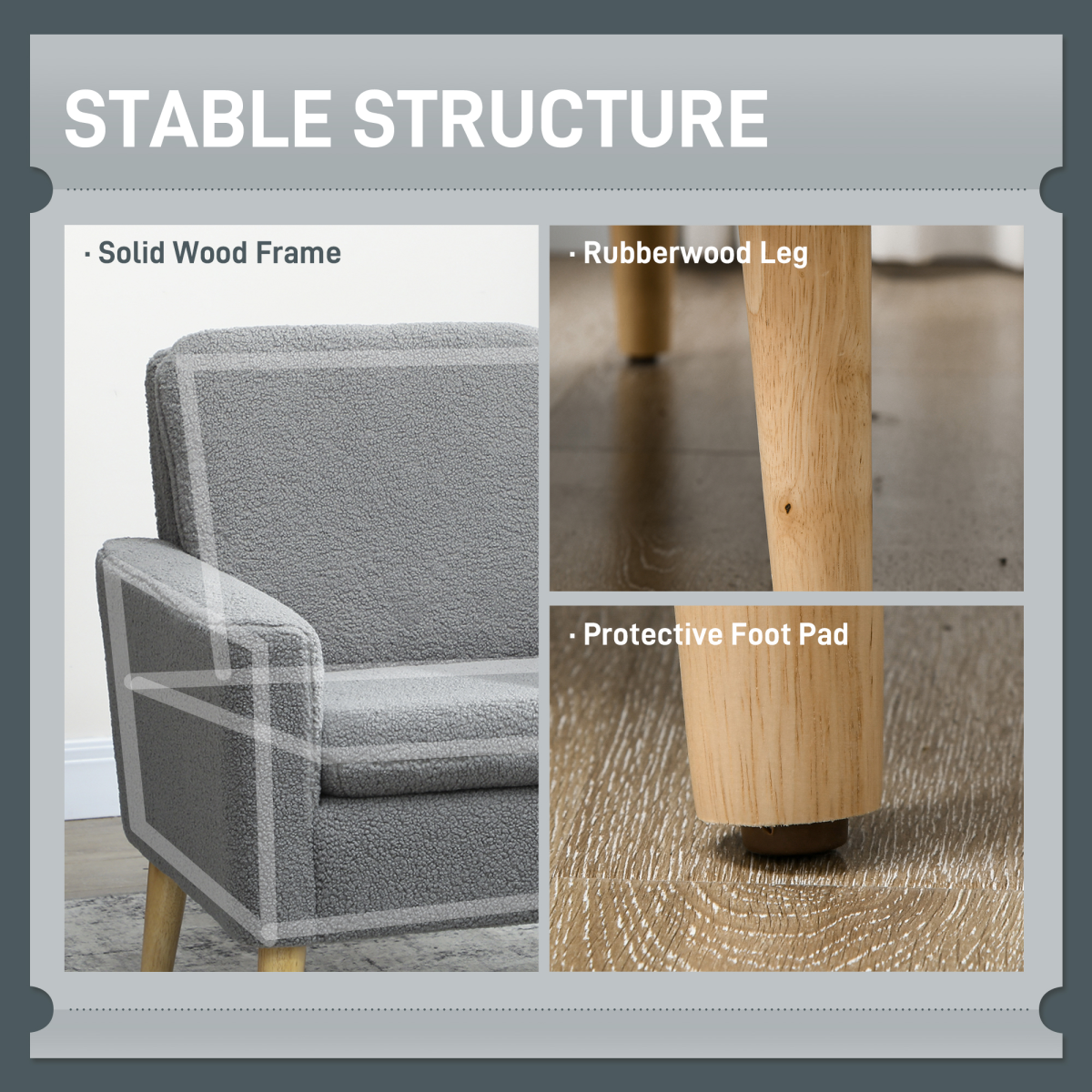 HOMCOM Accent Chair Wide Seat Teddy Fleece For Living Room plush chair with solid wood frame and rubberwood legs