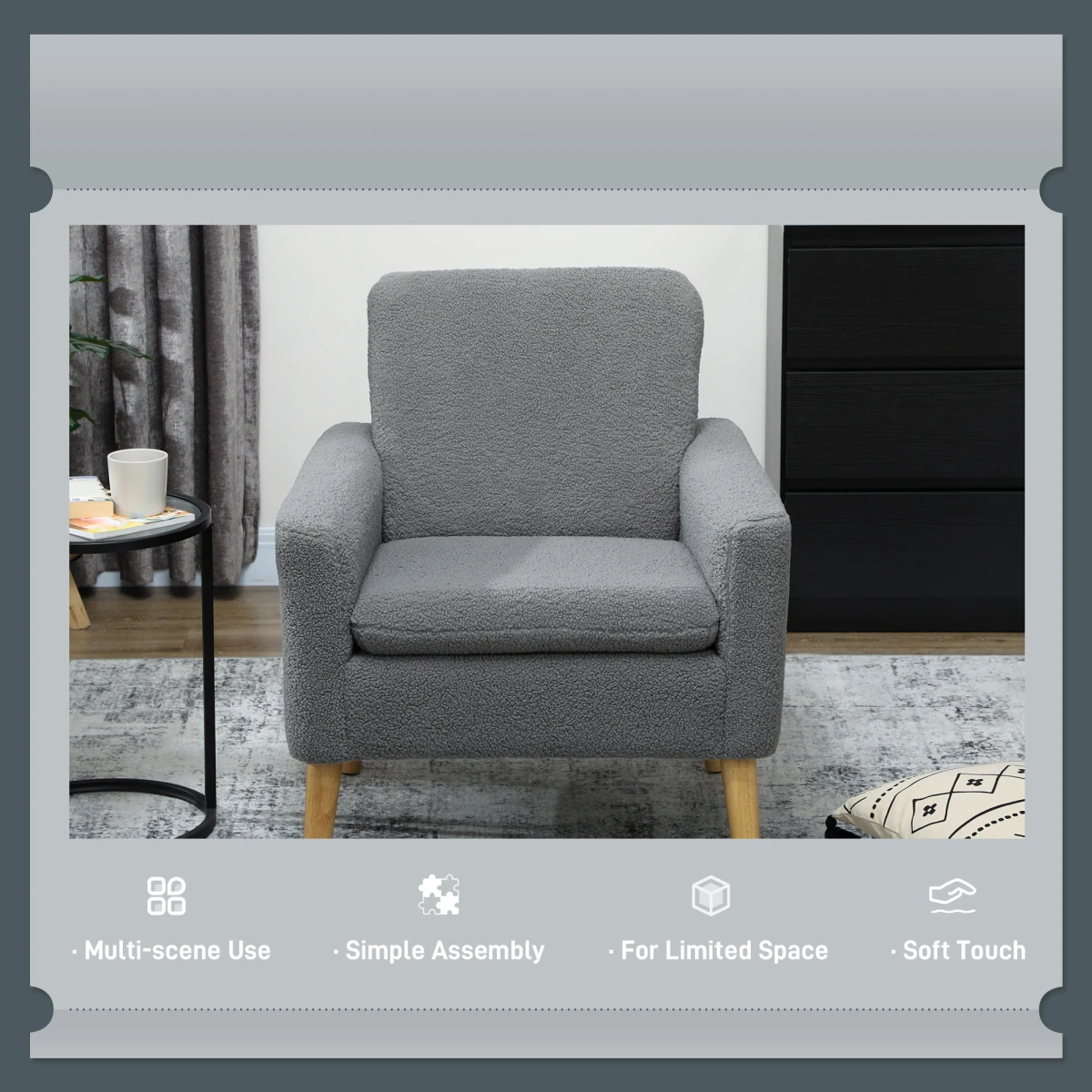HOMCOM HOMCOM Accent Chair Wide Seat Teddy Fleece For Living Room - Accent Chair