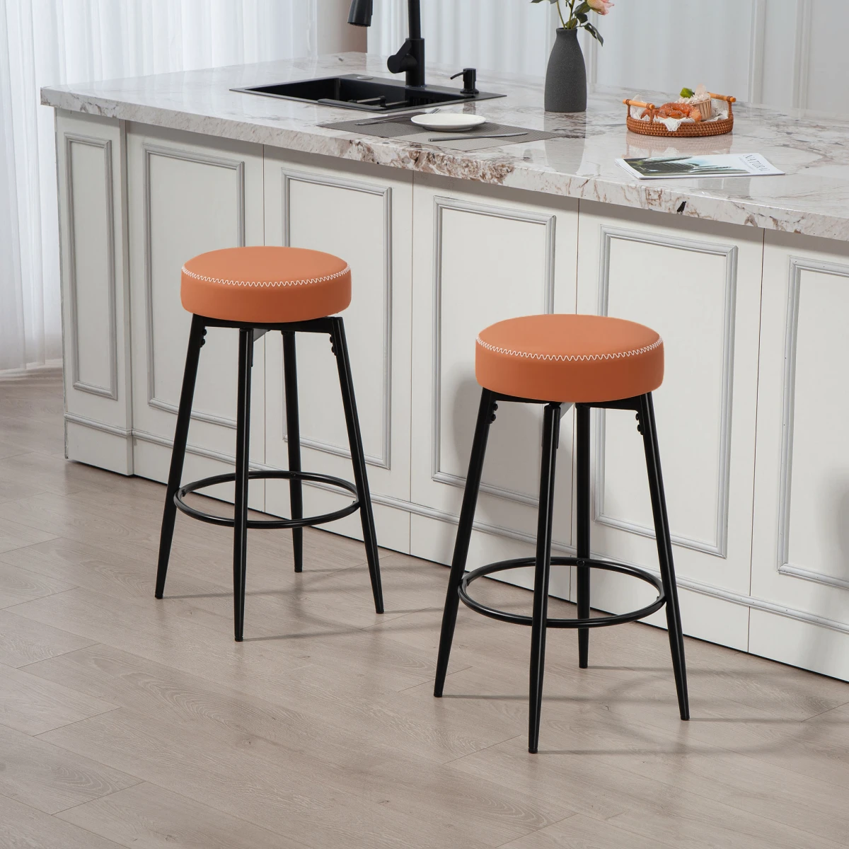HOMCOM Bar Stools Set of 2 8cm Cushioned Seat Faux Leather 360 Degree Swivel With Footrest by HOMCOM
