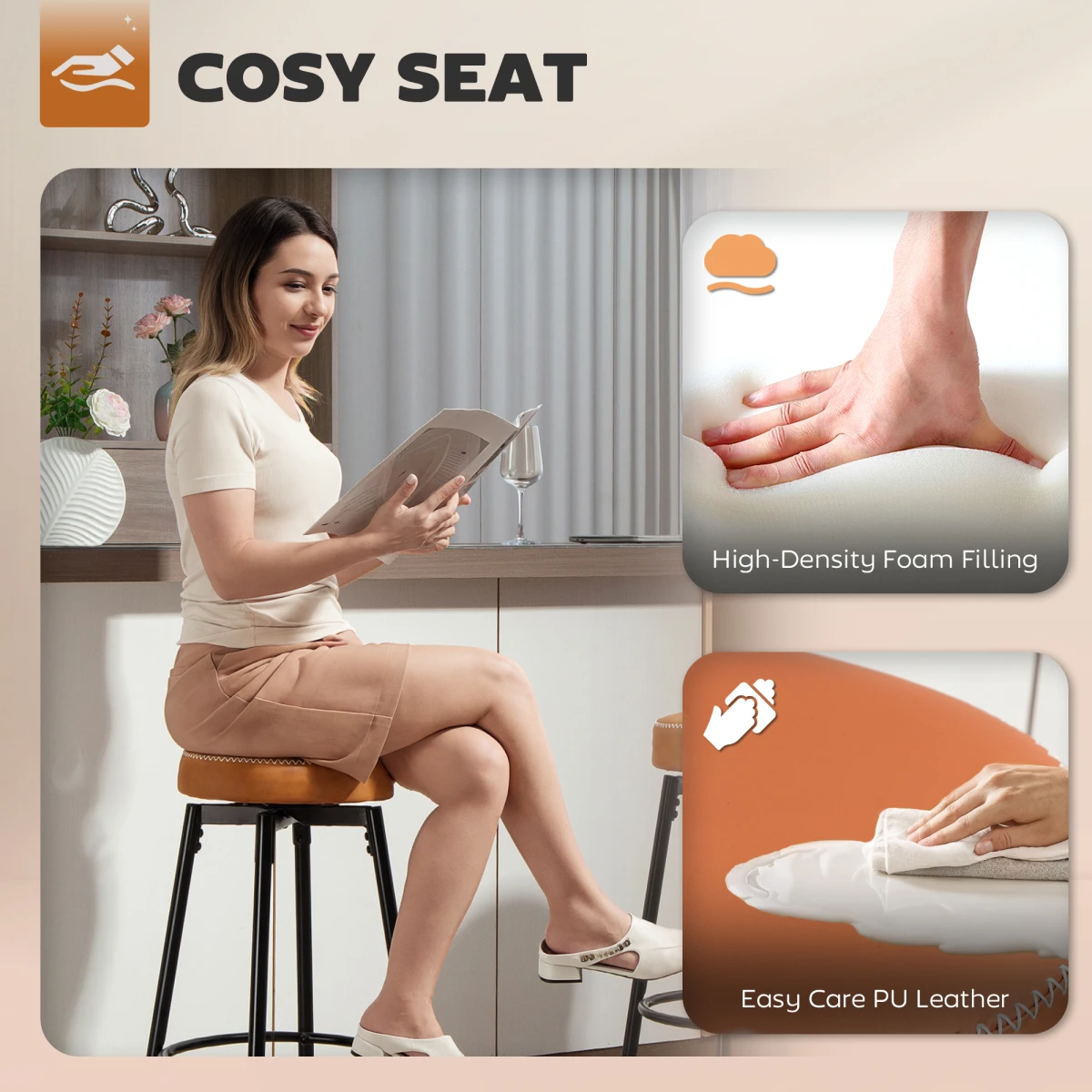 HOMCOM Bar Stools Set of 2 8cm Cushioned Seat Faux Leather 360 Degree Swivel With Footrest by HOMCOM