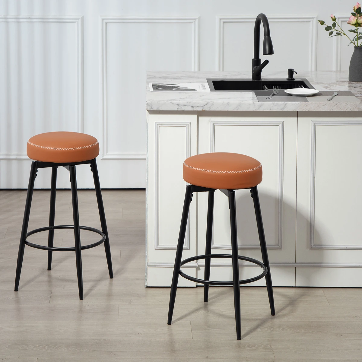 HOMCOM Bar Stools Set of 2 8cm Cushioned Seat Faux Leather 360 Degree Swivel With Footrest by HOMCOM