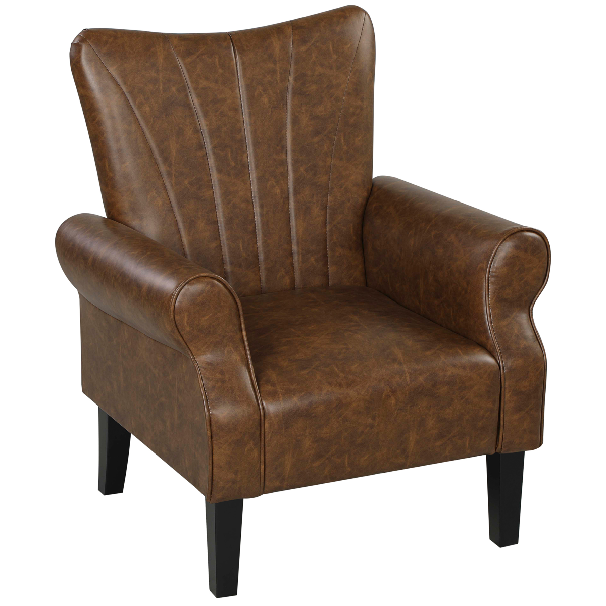 HOMCOM Upholstered Armchair 25cm Deep Wing Back Home in brown PU leather with padded arms