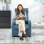 HOMCOM Linen Recliner Chair 135 Degree Recline Comfort Blue with a woman relaxing in a blue recliner.