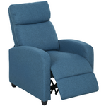 HOMCOM Linen Recliner Chair 135 Degree Recline Comfort Blue with padded blue linen upholstery and footrest.