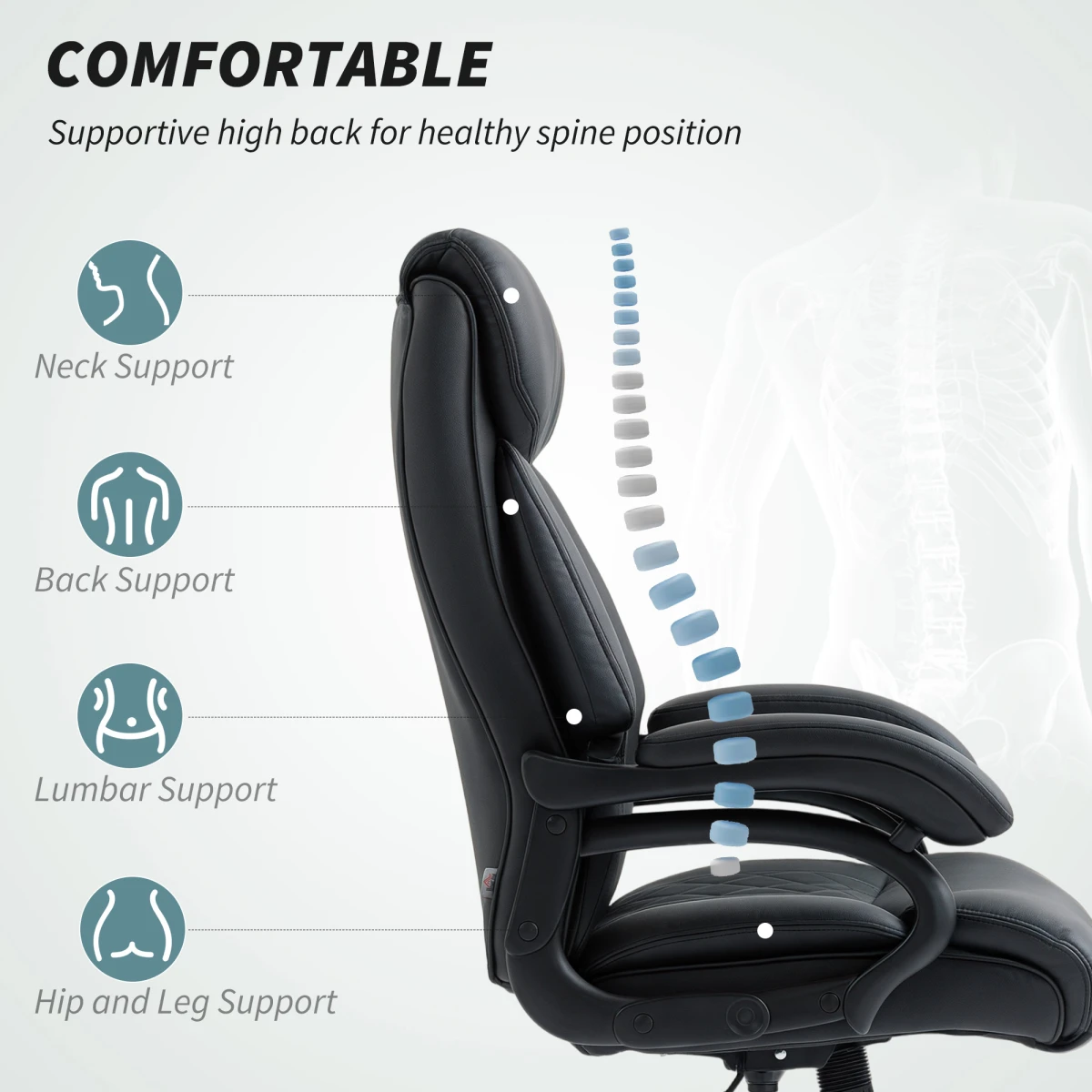 HOMCOM Office Chair 115-123 cm Spring Padding For Office by HOMCOM