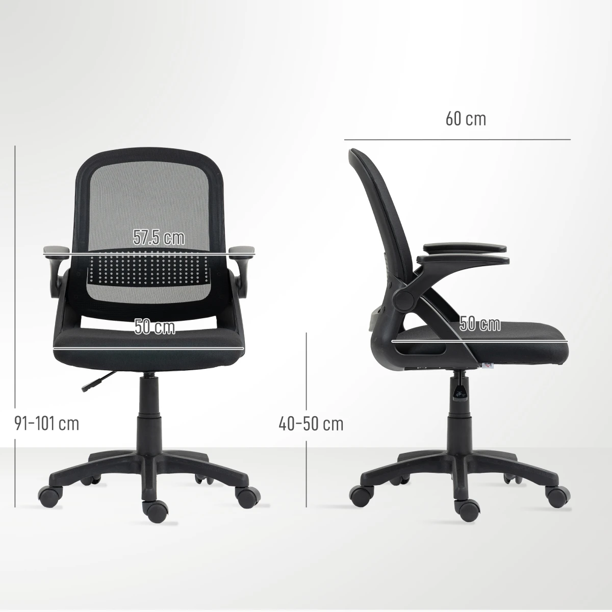 HOMCOM HOMCOM Ergonomic Swivel Office Chair Mesh Back Adjustable Height Flip Up Armrests For Home Office - Office Chair