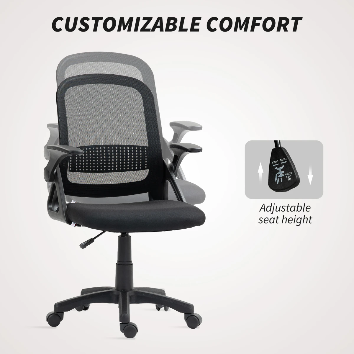 HOMCOM HOMCOM Ergonomic Swivel Office Chair Mesh Back Adjustable Height Flip Up Armrests For Home Office - Office Chair