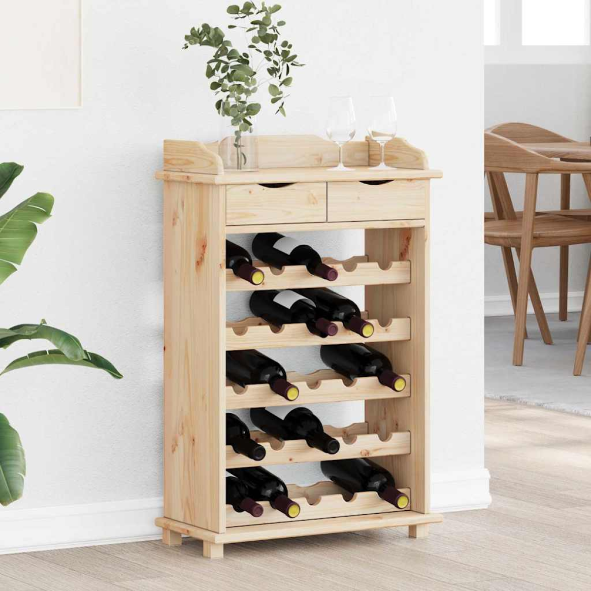 VidaXL Wine Rack 90 X 60 X 30 Cm Solid Pine Wood Storage in natural pine with a top surface.