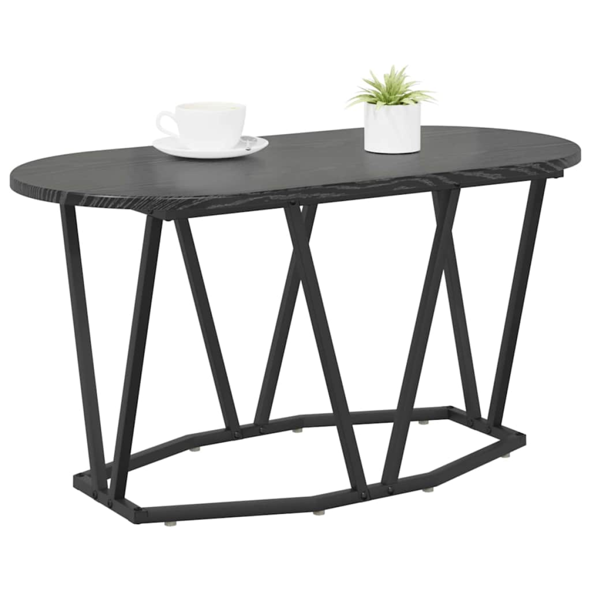 VidaXL Coffee Table 80 x 40 x 40.5 cm Oval Design with warm wood top and black metal legs, oval style.