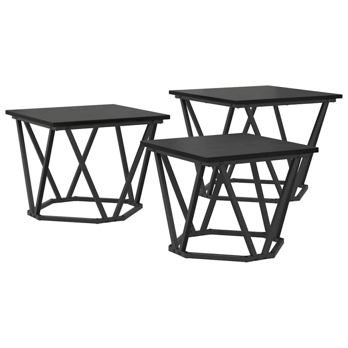 VidaXL Coffee Tables 50 x 50 x 40 cm Black Oak Set of 3 with square black steel X-frame bases