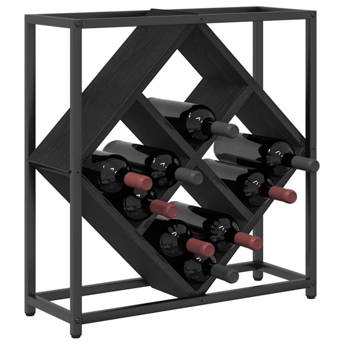 VidaXL Wine Rack 51x18x52.5 cm Black Engineered Wood At Home compact black frame with criss-cross bottle compartments