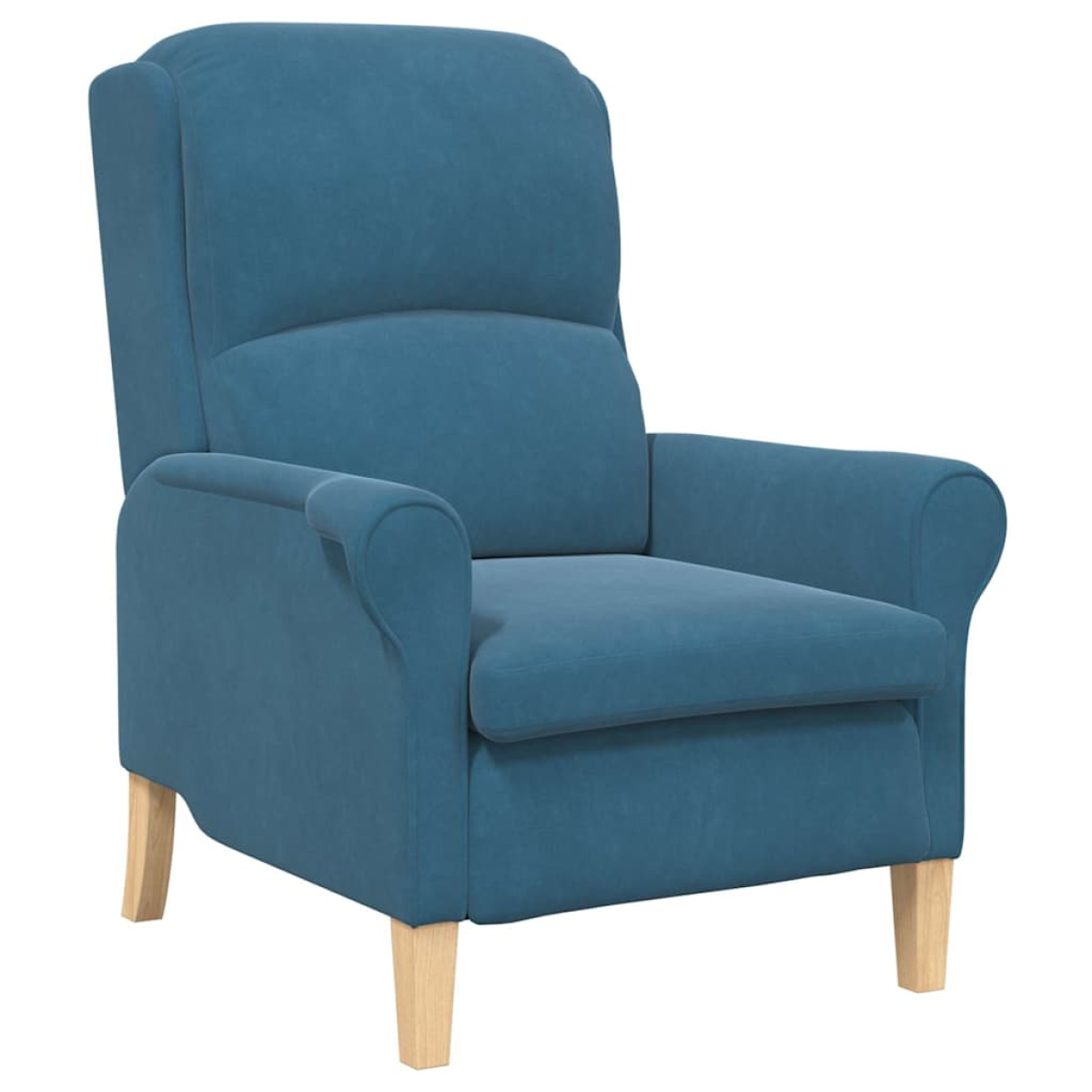 VidaXL Armchair 76x94x102 cm in blue velvet with high back, rounded arms, and wooden legs.