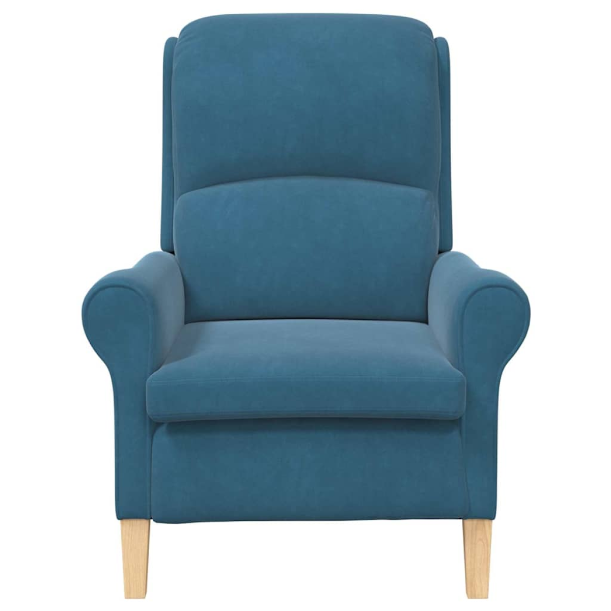 VidaXL blue velvet armchair, 76x94x102 cm, high back, rounded arms, wooden legs.