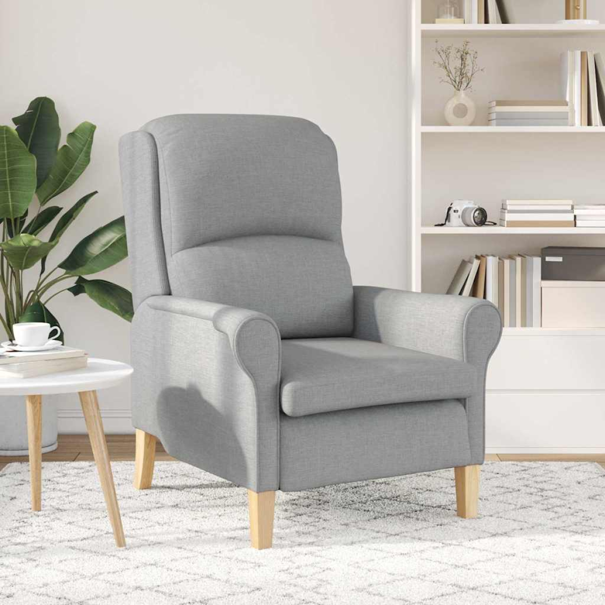 VidaXL light grey fabric armchair with tall back and rounded arms, 76x94x102 cm, in a modern living room.