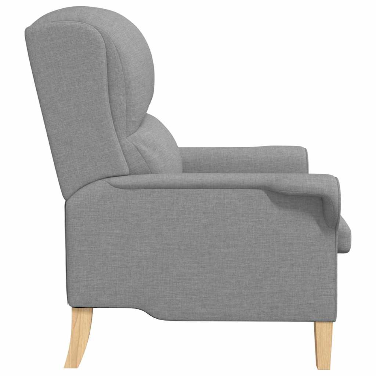 VidaXL Armchair 76x94x102 cm in light grey fabric with tall back, cushioned seat, rounded arms and wooden legs.