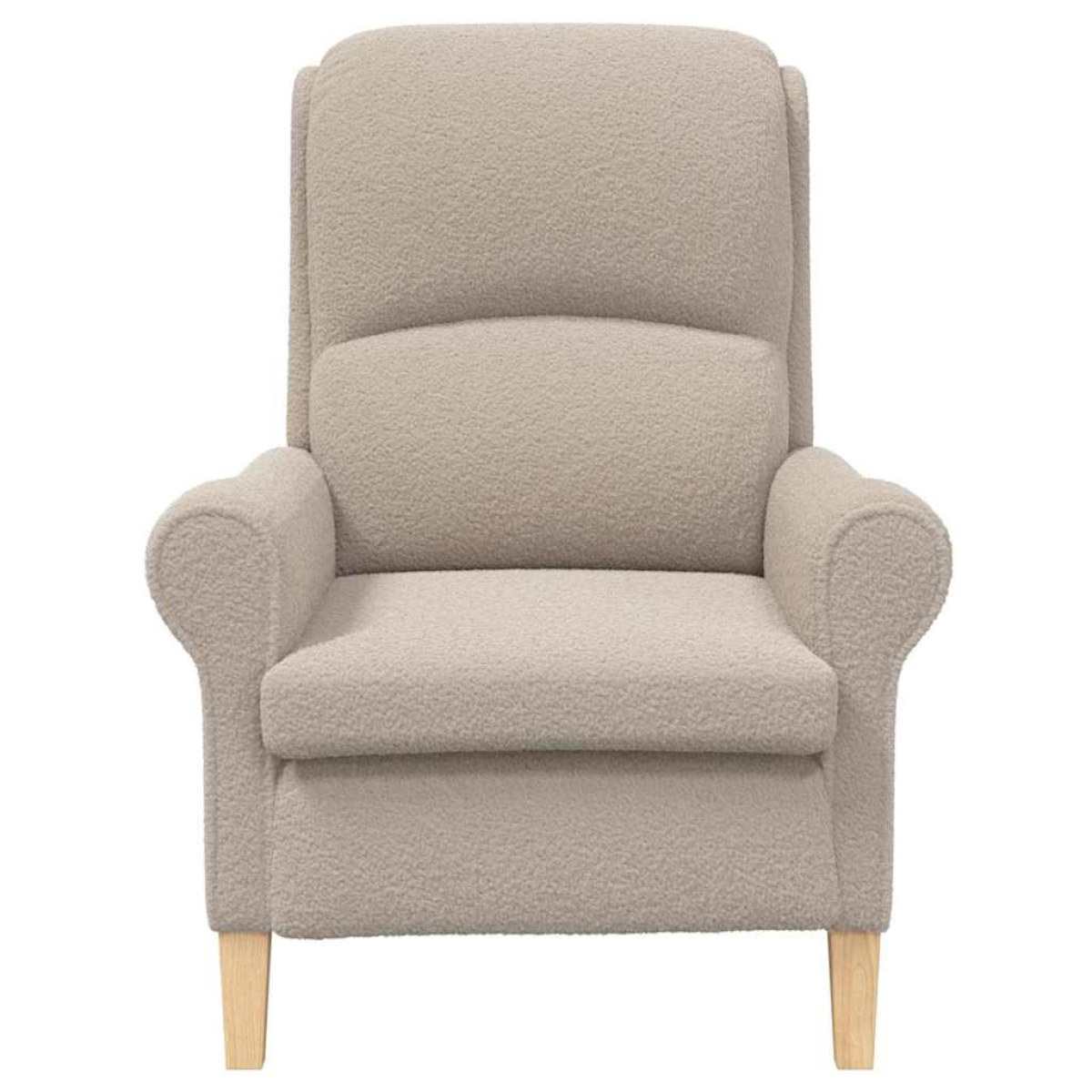 VidaXL high-back armchair in beige textured fabric with rounded arms and wooden legs.