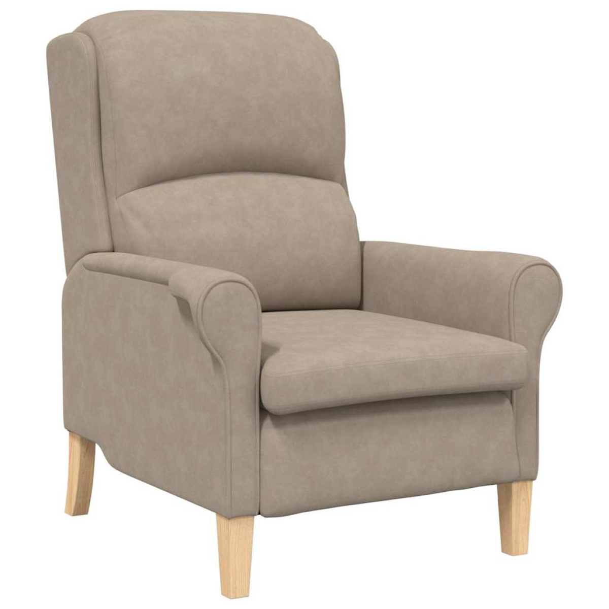 VidaXL taupe microfibre armchair 76x94x102 cm with cushioned seat and wooden legs.