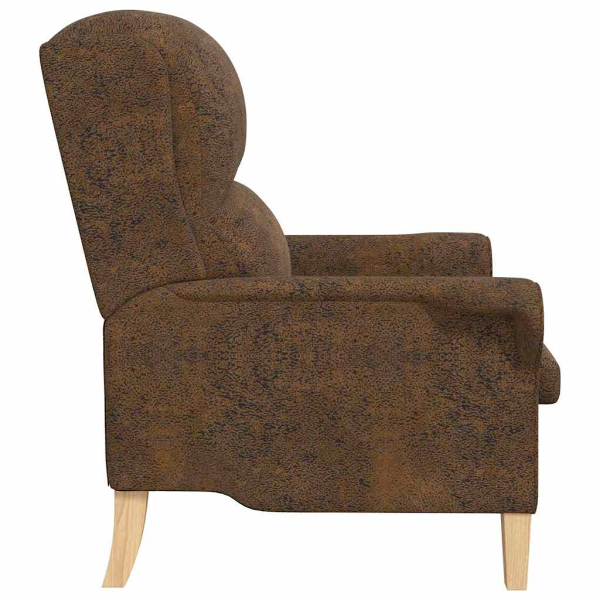 VidaXL brown faux-leather armchair with light wooden legs, ergonomic high back, 76x94x102 cm, modern living room.