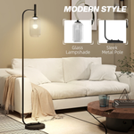 HOMCOM Tall Floor Lamp With Glass Lampshade And Foot Switch E27 LED Compatible For Living Room by HOMCOM