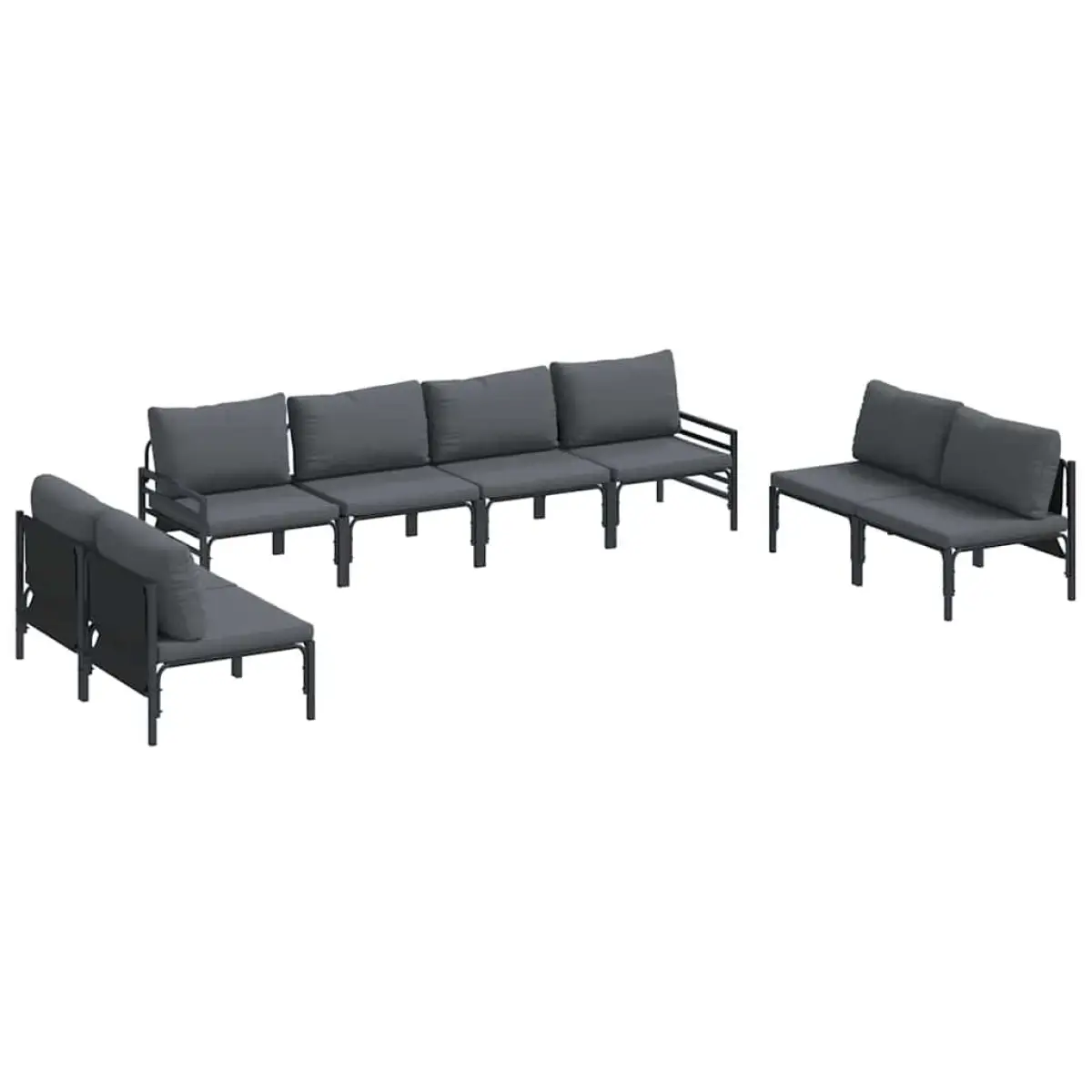 vidaXL vidaXL Garden Sofa Set with Cushion 8 pcs Black Steel - Garden Sofa Sets