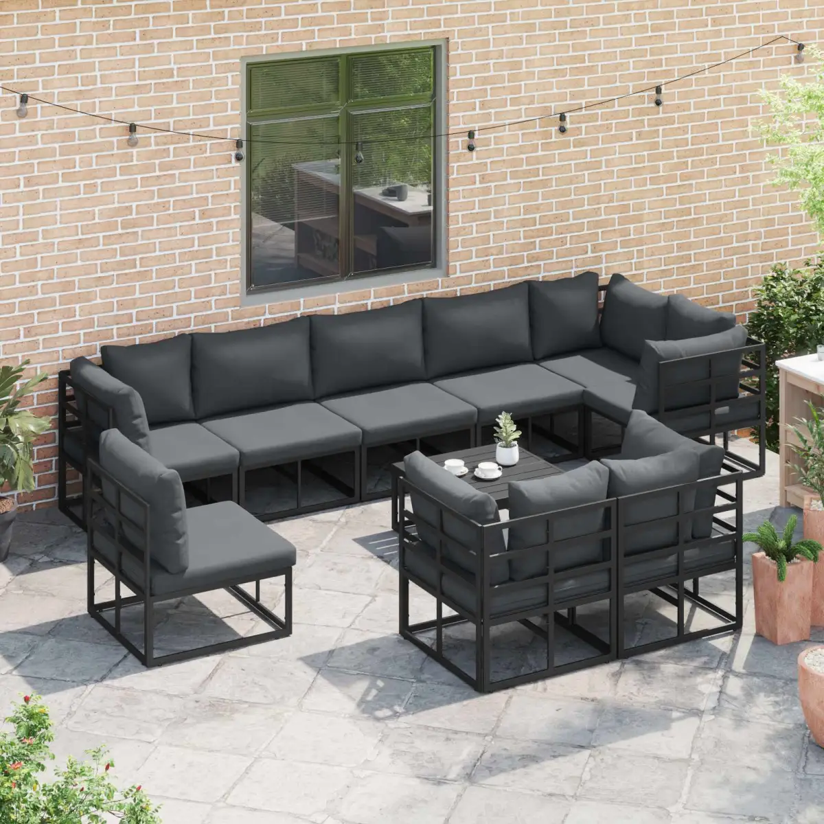 vidaXL vidaXL Garden Sofa Set with Cushion 9 pcs Black Aluminium - Garden Sofa Sets