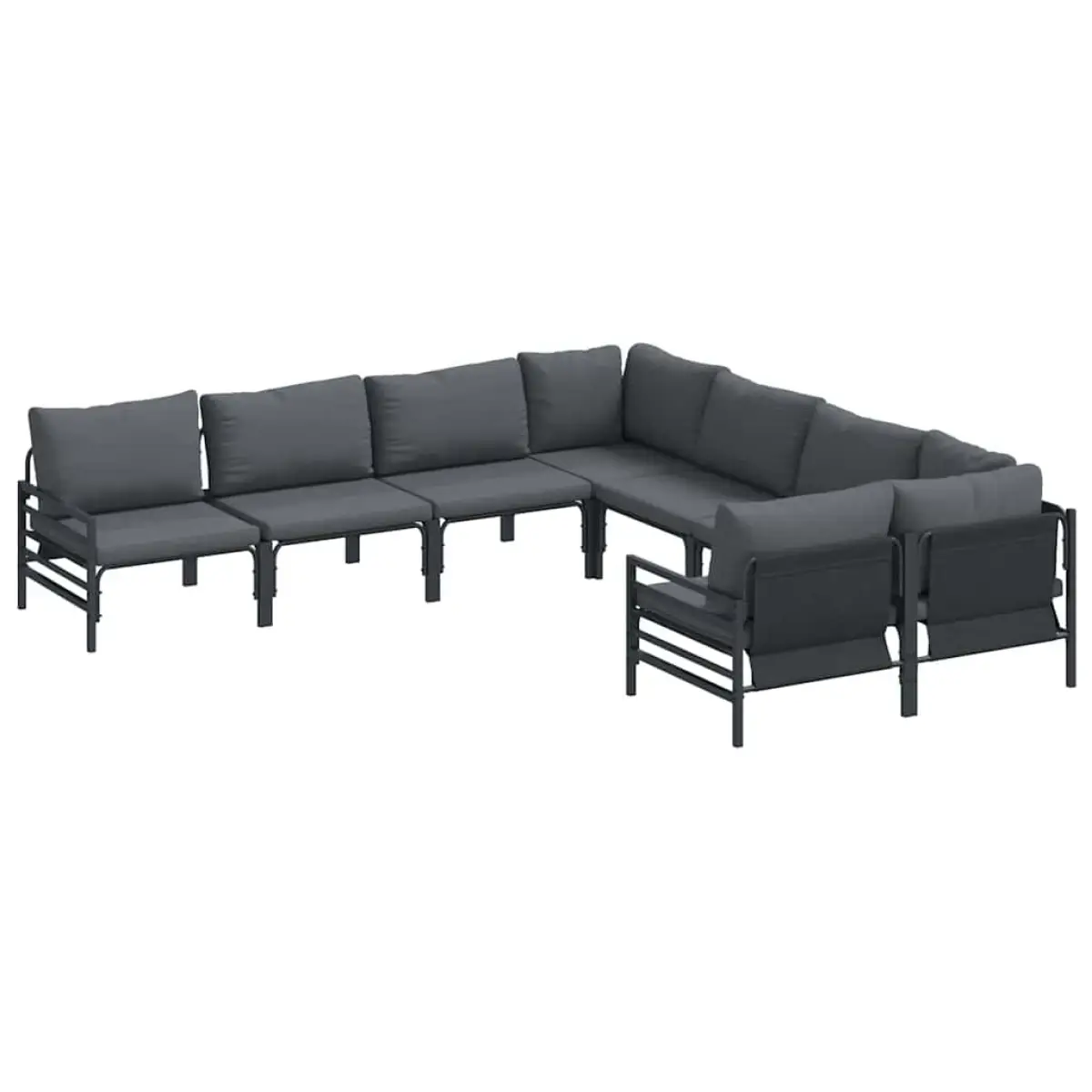 vidaXL vidaXL Garden Sofa Set with Cushion 8 pcs Black Steel - Garden Sofa Sets
