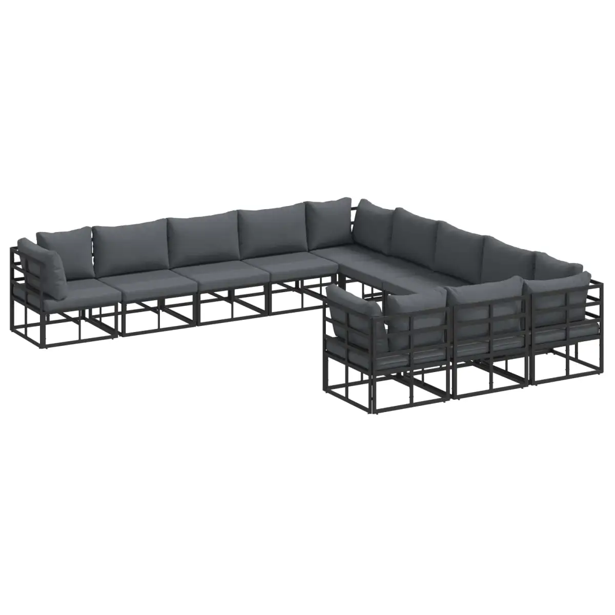 vidaXL vidaXL Garden Sofa Set with Cushion 11 pcs Black Aluminium - Garden Sofa Sets