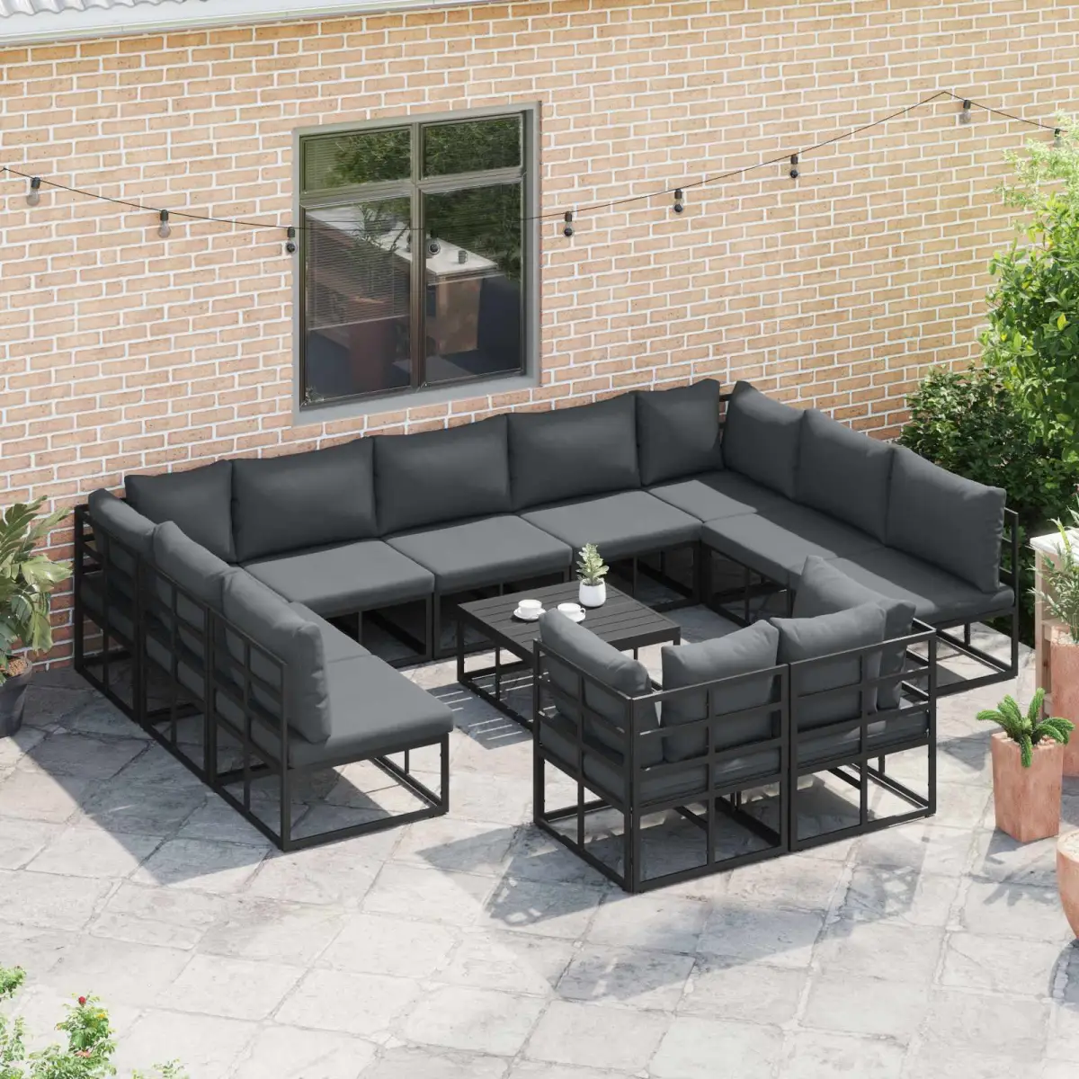 vidaXL vidaXL Garden Sofa Set with Cushion 11 pcs Black Aluminium - Garden Sofa Sets