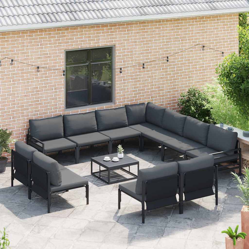 vidaXL vidaXL Garden Sofa Set with Cushion 11 pcs Black Steel - Garden Sofa Sets
