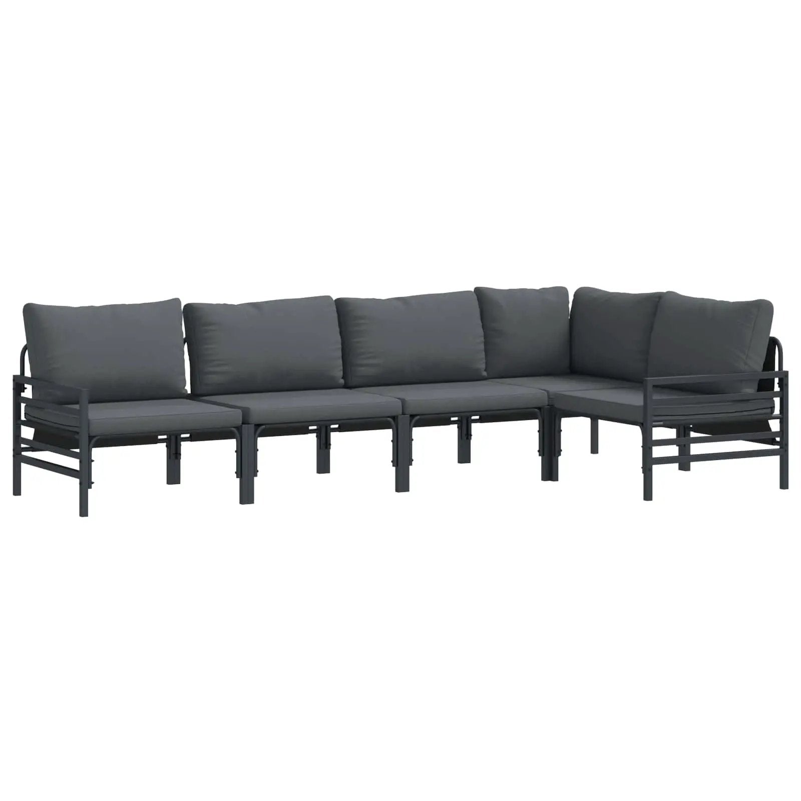 vidaXL vidaXL Garden Sofa Set with Cushion 5 pcs Black Steel - Garden Sofa Sets