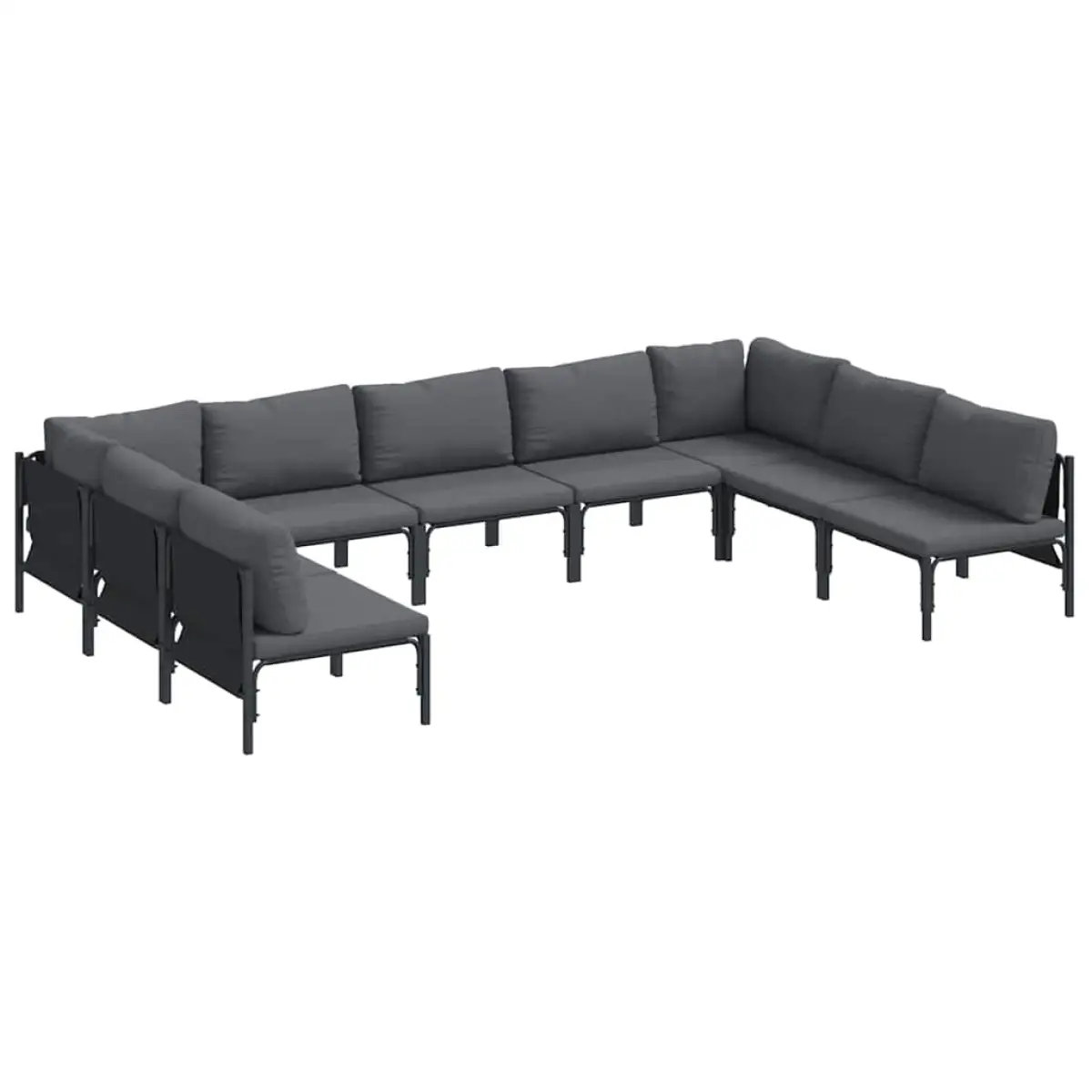vidaXL vidaXL Garden Sofa Set with Cushion 9 pcs Black Steel - Garden Sofa Sets