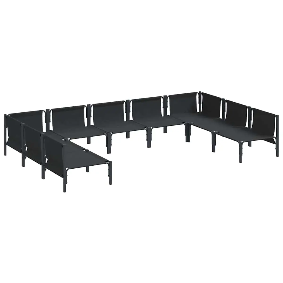 vidaXL vidaXL Garden Sofa Set with Cushion 9 pcs Black Steel - Garden Sofa Sets